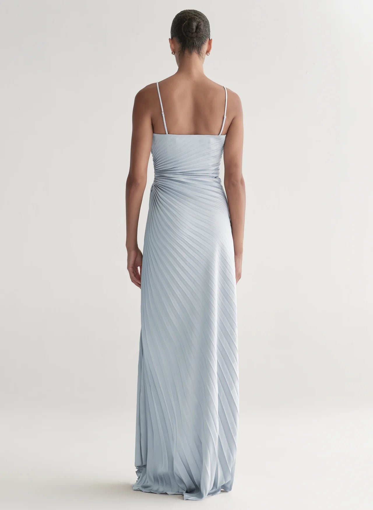 Layla Strapless Pleated Gown in Steel Blue