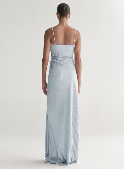 Layla Strapless Pleated Gown in Steel Blue