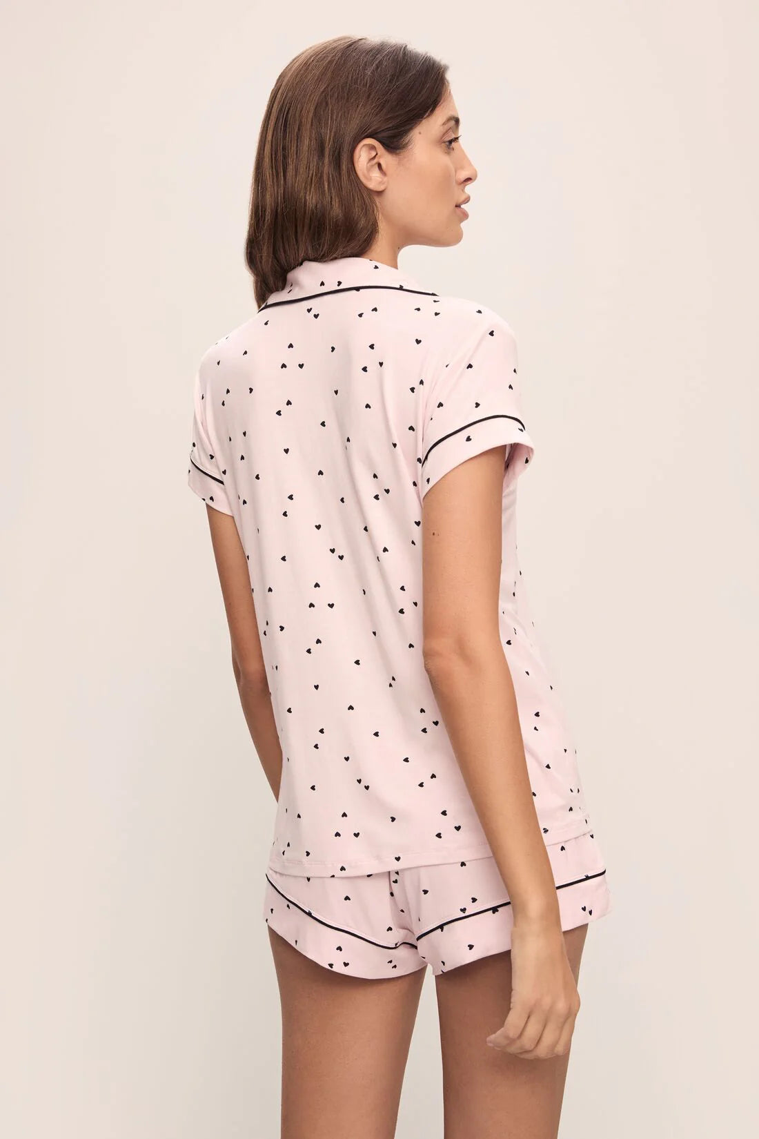 Gisele Printed TENCEL™ Modal Shortie Short PJ Set in Little Heart Sorbet Pink/Black