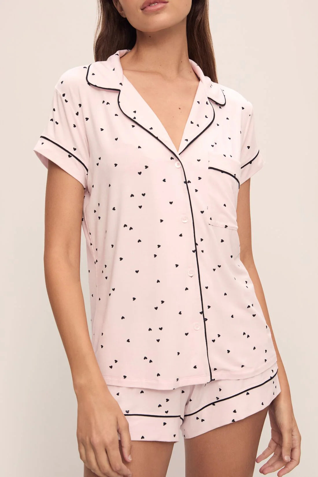 Gisele Printed TENCEL™ Modal Shortie Short PJ Set in Little Heart Sorbet Pink/Black