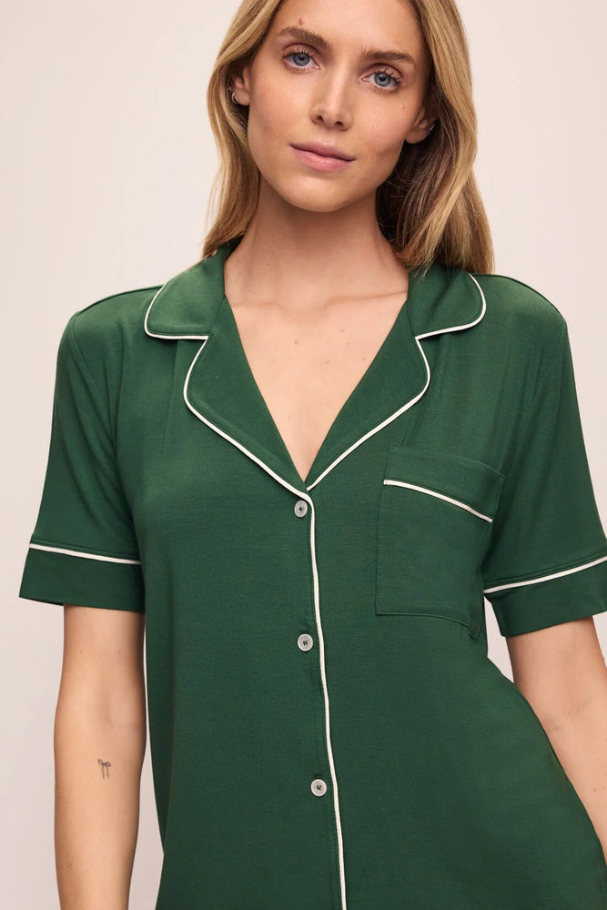 Gisele TENCEL™ Modal Short Sleeve & Pant PJ Set in Forest Green/Ivory