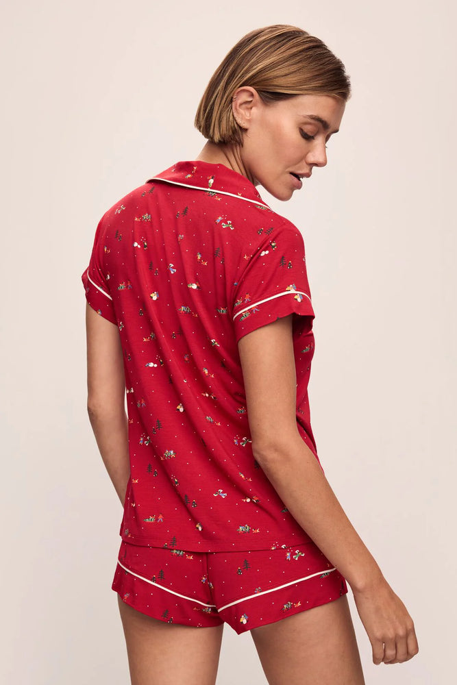 Gisele Printed TENCEL™ Modal Shortie Short PJ Set Winter Wonderland Haute Red/Ivory