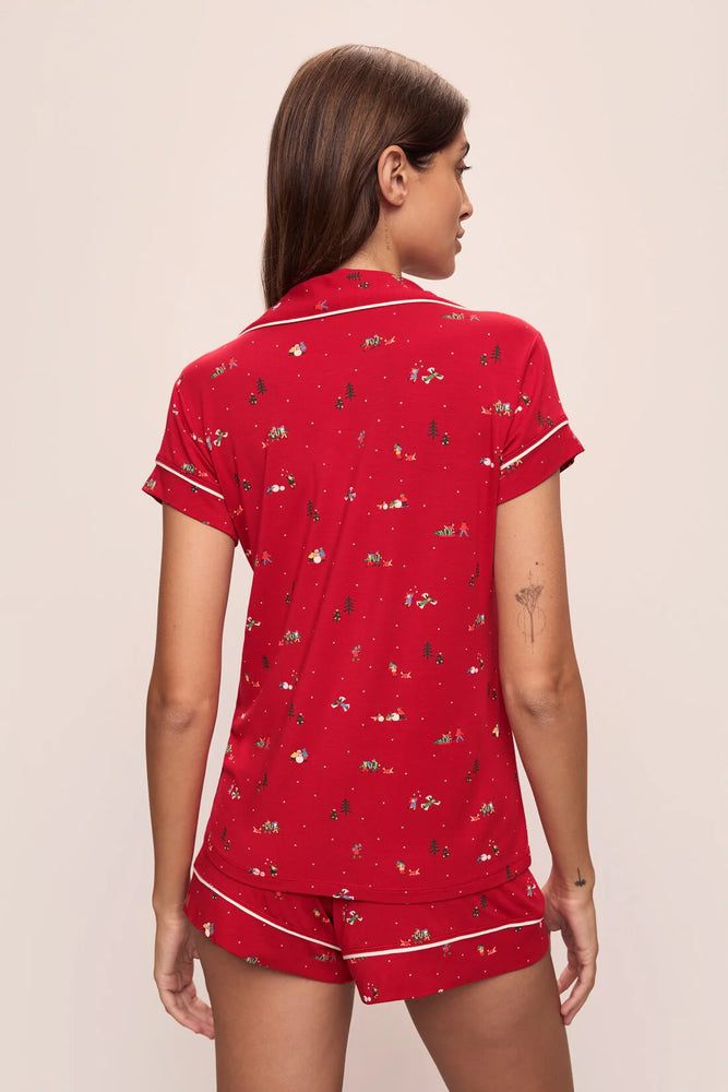 Gisele Printed TENCEL™ Modal Shortie Short PJ Set Winter Wonderland Haute Red/Ivory