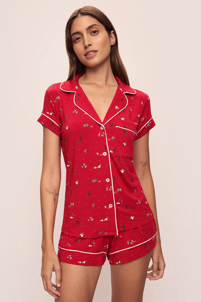 Gisele Printed TENCEL™ Modal Shortie Short PJ Set Winter Wonderland Haute Red/Ivory