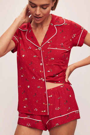 Gisele Printed TENCEL™ Modal Shortie Short PJ Set Winter Wonderland Haute Red/Ivory