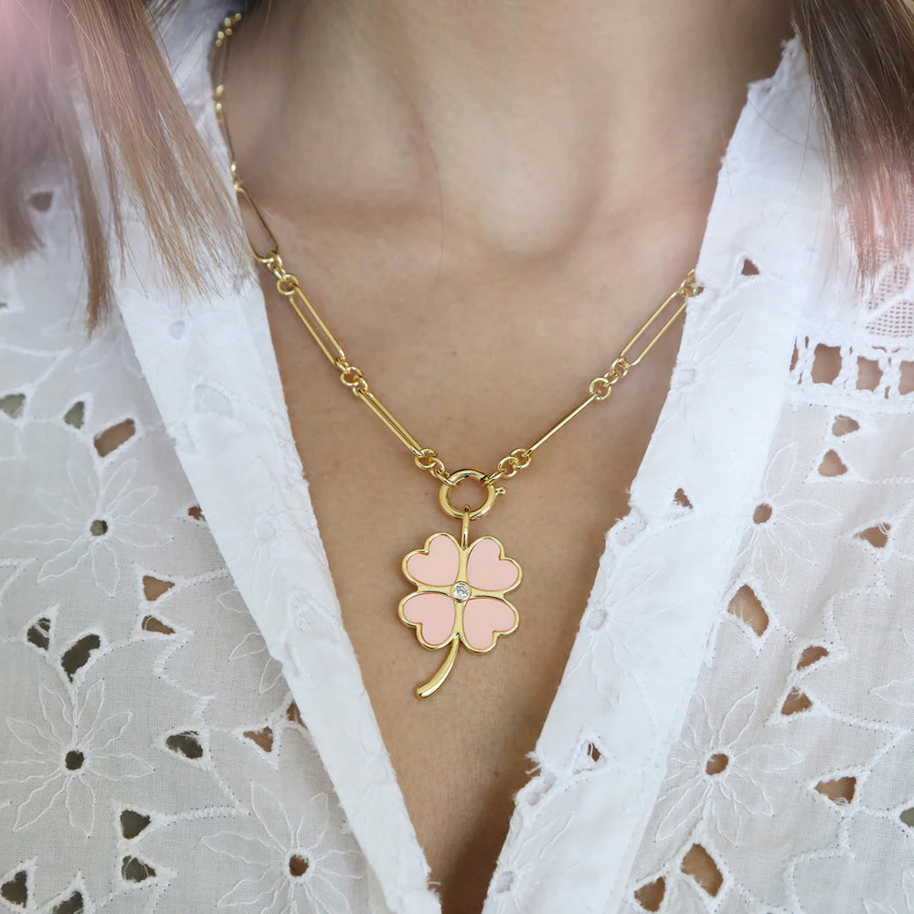 Lucky Clover Charm in Pink Coral