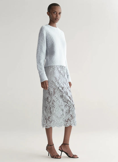 Lydia Lace Midi Skirt in Slate Blue