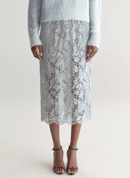 Lydia Lace Midi Skirt in Slate Blue