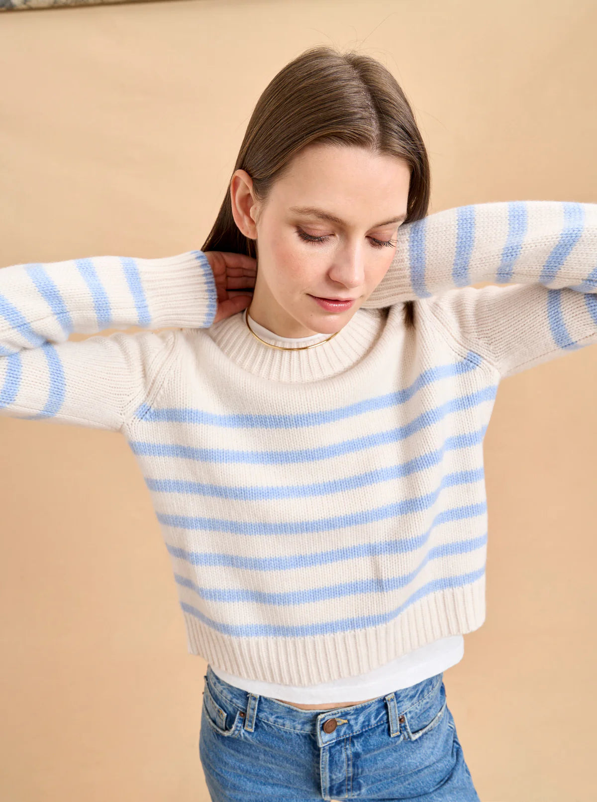 Mini Marin Sweater in Cream/Light Blue