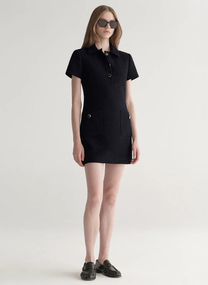 Marcie Cotton Boucle Mini Dress in Deep Navy