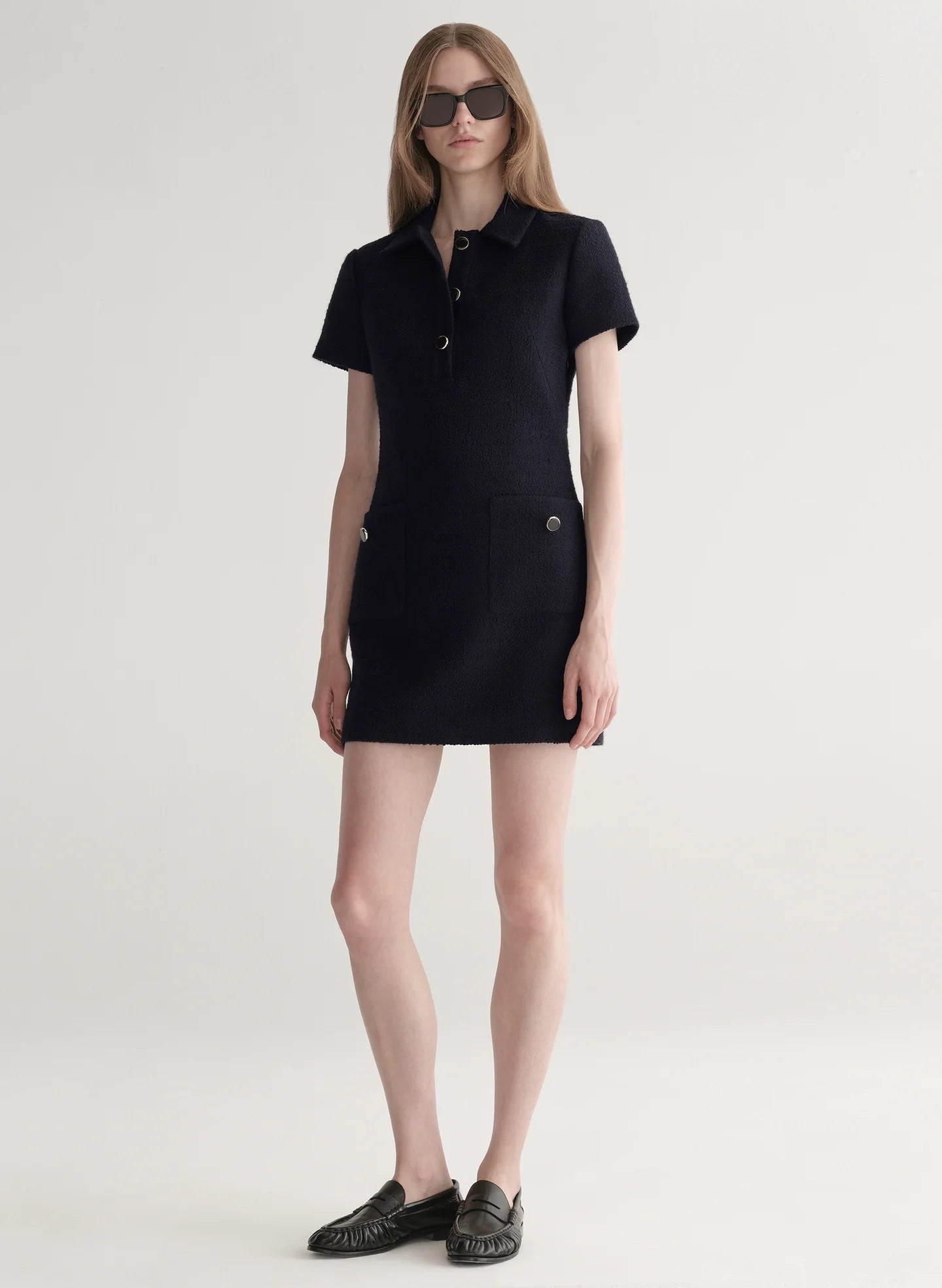 Marcie Cotton Boucle Mini Dress in Deep Navy