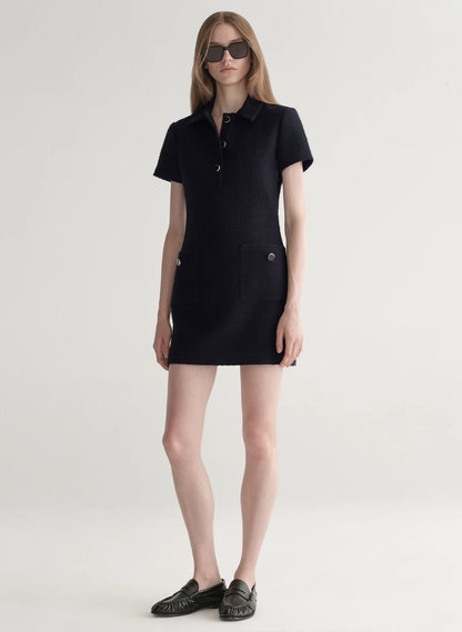 Marcie Cotton Boucle Mini Dress in Deep Navy