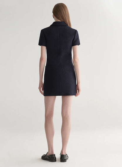 Marcie Cotton Boucle Mini Dress in Deep Navy