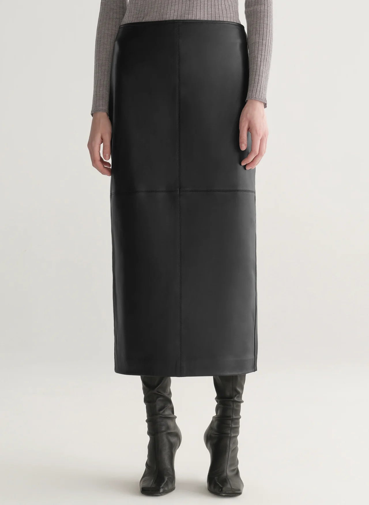 Marta Leather Midi Skirt in Black