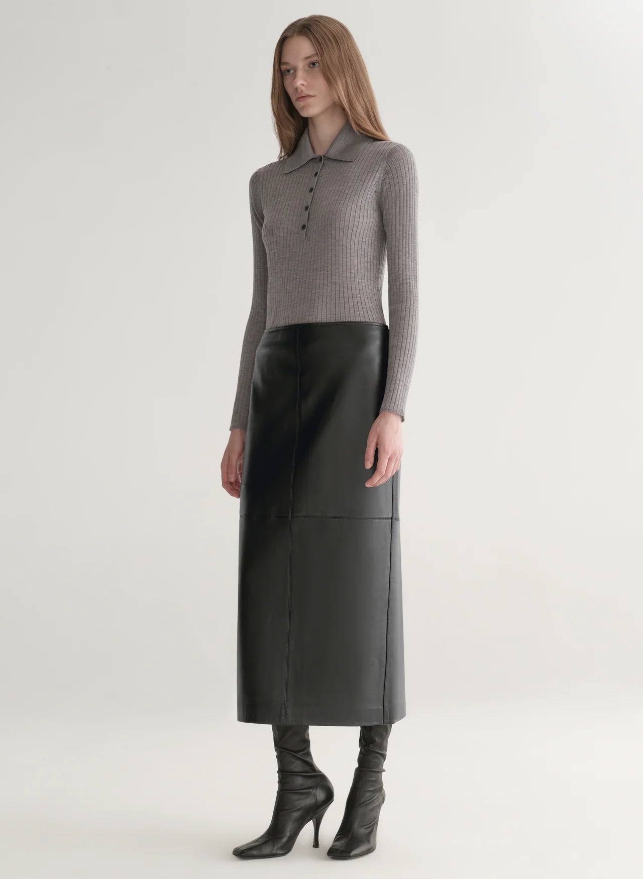 Marta Leather Midi Skirt in Black