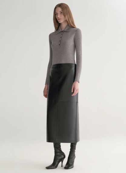Marta Leather Midi Skirt in Black
