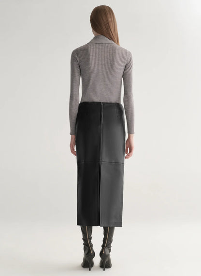 Marta Leather Midi Skirt in Black