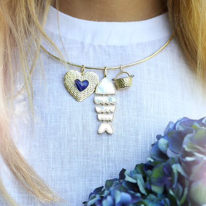 Basketweave Heart Charm in Lapis
