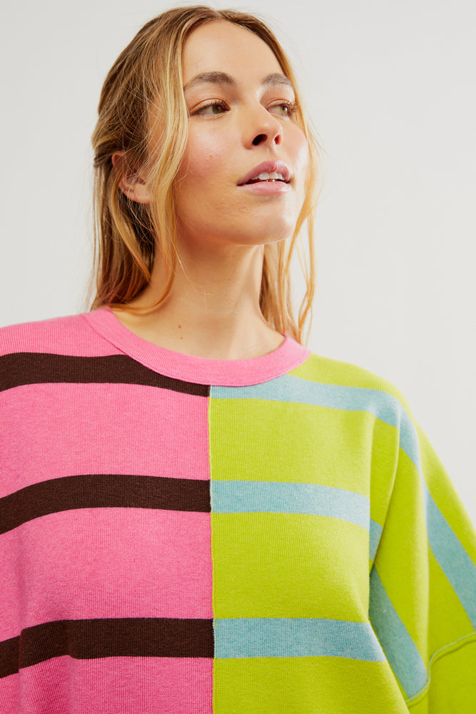 Uptown Stripe Pullover in Aurora Lime Combo