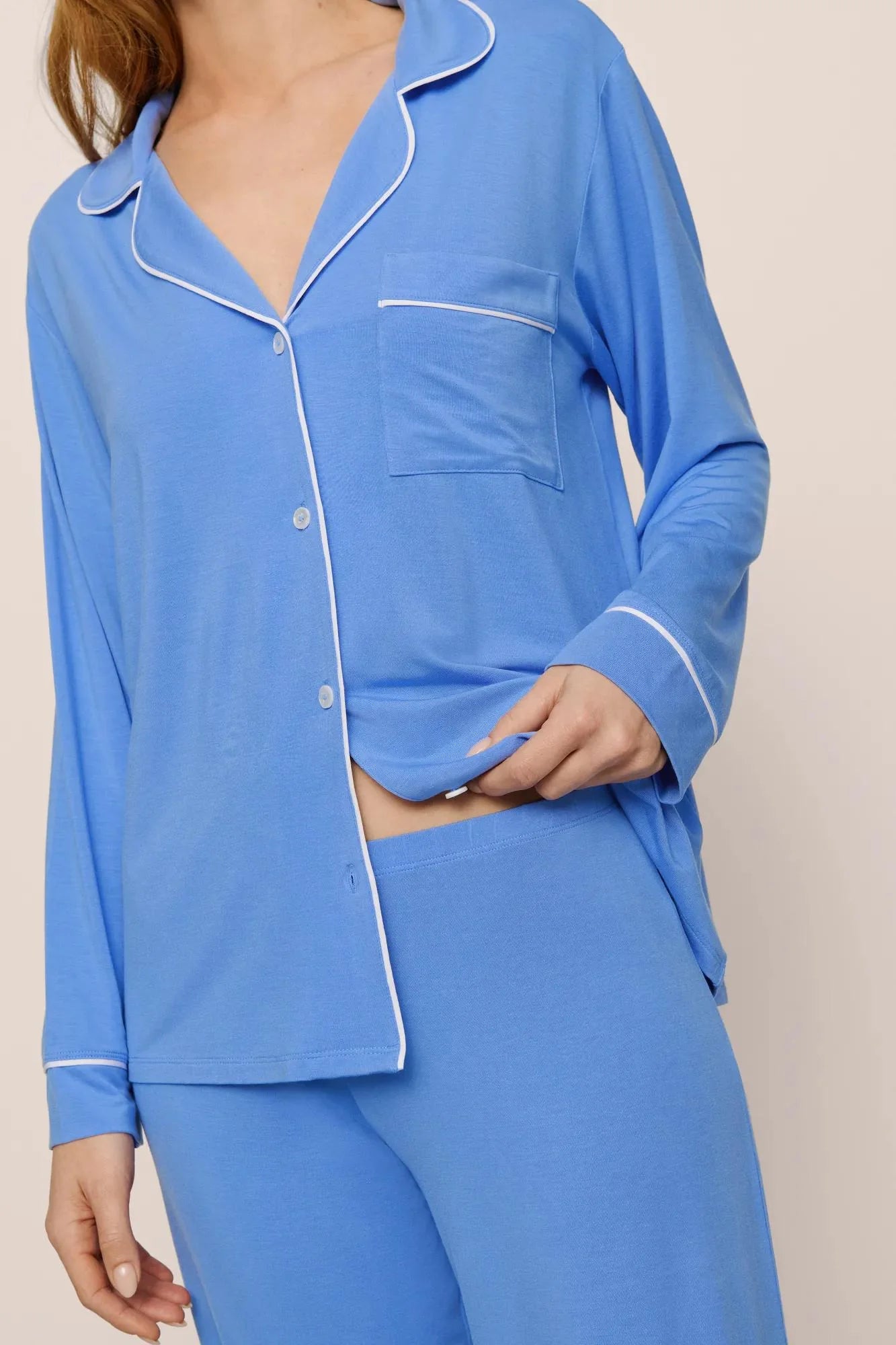 Gisele TENCEL™ Modal Long PJ Set in Cornflower Blue/White