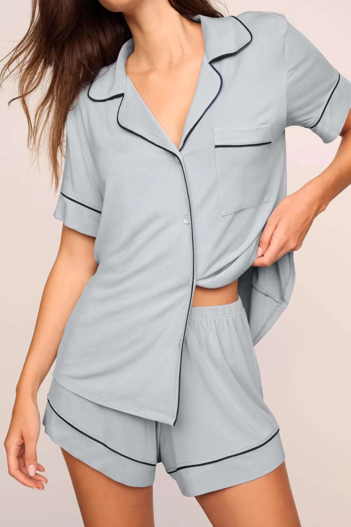Gisele TENCEL™ Modal Relaxed Short PJ Set in Gray Dawn/Navy