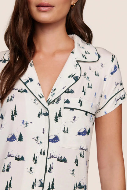 Gisele Printed TENCEL™ Modal Shortie Short PJ Set in Ski Chalet Ivory/Pine
