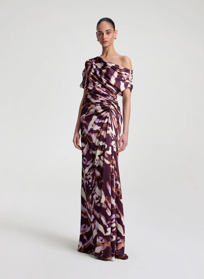 Poppy Satin Gown in Plum/Violet