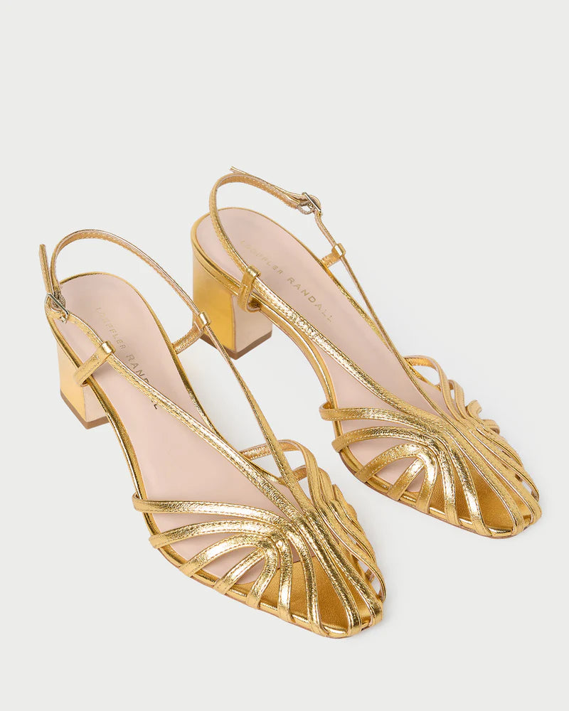 Priscilla Gold Lattice Heeled Sandal