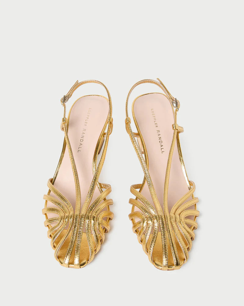 Priscilla Gold Lattice Heeled Sandal