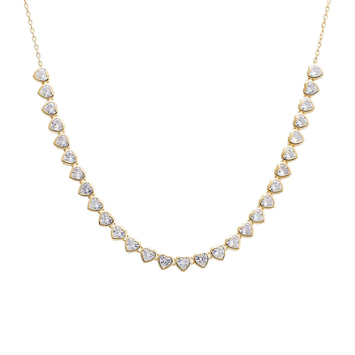 
            
                Load image into Gallery viewer, Pastel Bezel Hearts Tennis Necklace in Gold
            
        
