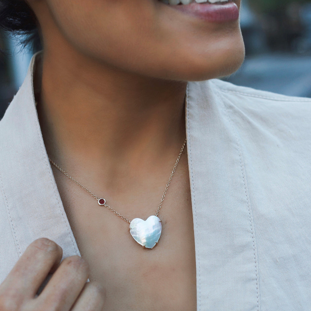 LOVE Shell Carved Heart Necklace with Gold Setting