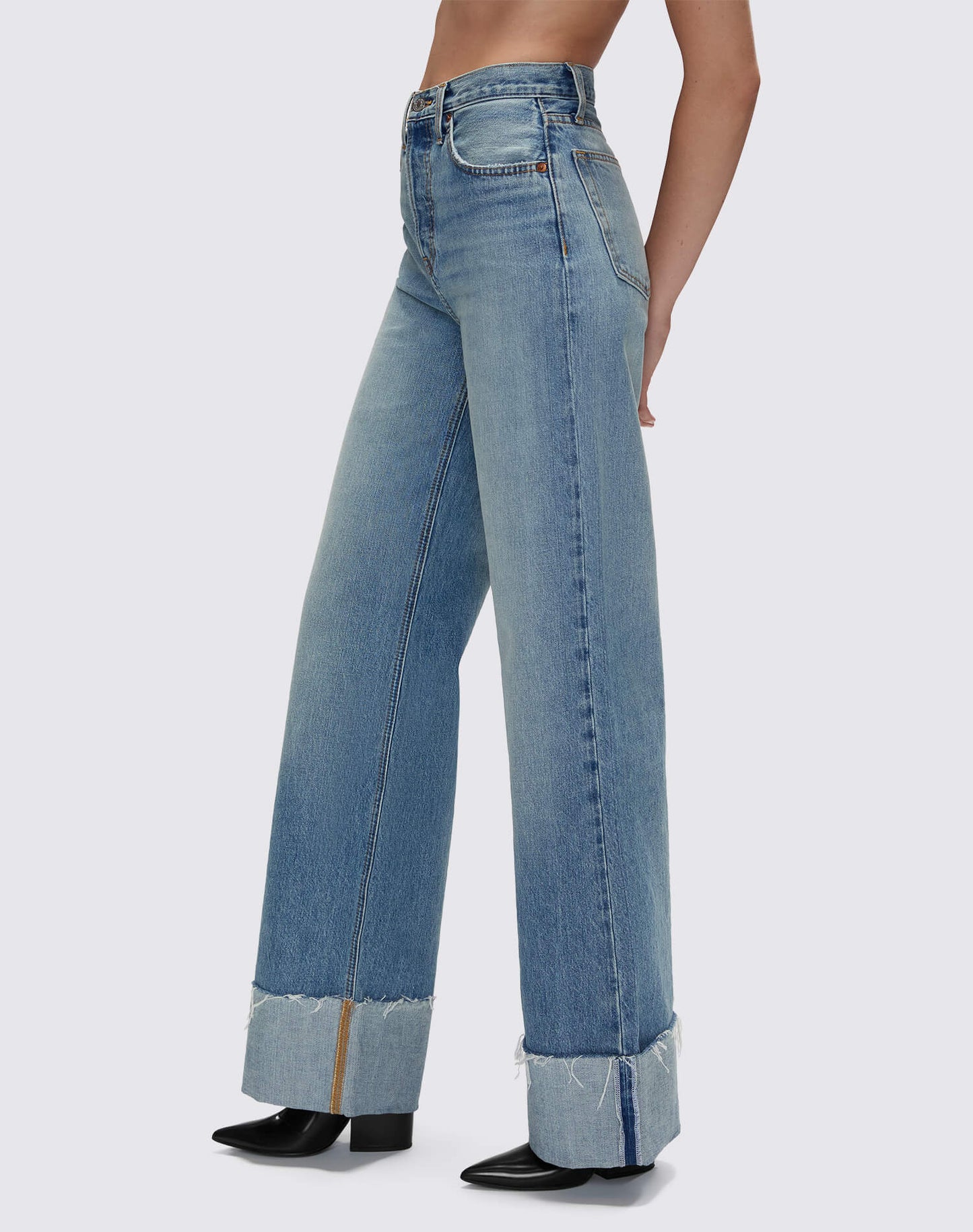 High Rise Wide Leg Cuff in Vintage Biker Blue