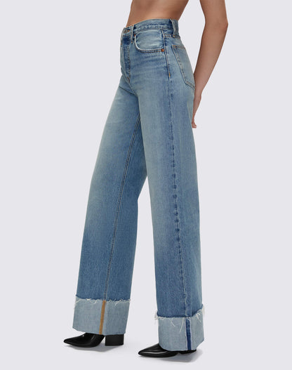 High Rise Wide Leg Cuff in Vintage Biker Blue