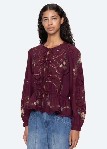Edwina L/S Top in Burgundy