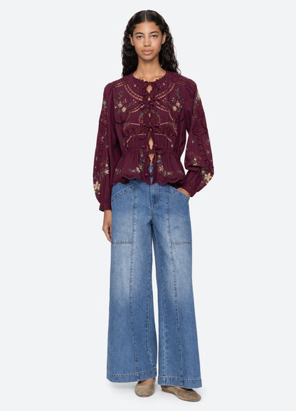 Edwina L/S Top in Burgundy