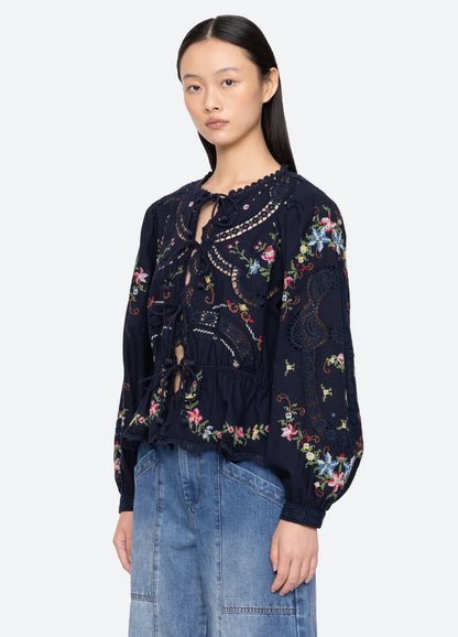 Edwina L/S Top in Navy