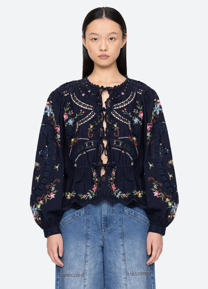 Edwina L/S Top in Navy