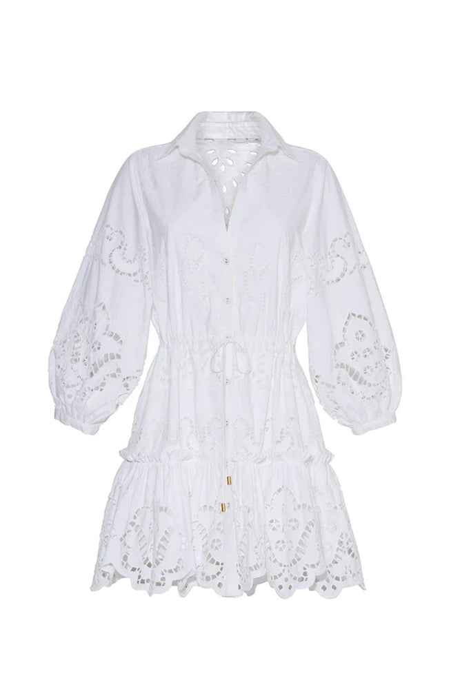Robin Dress in Embroidered White Eyelet