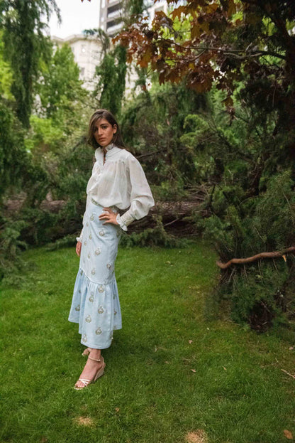 Begum Skirt in Light Blue & White