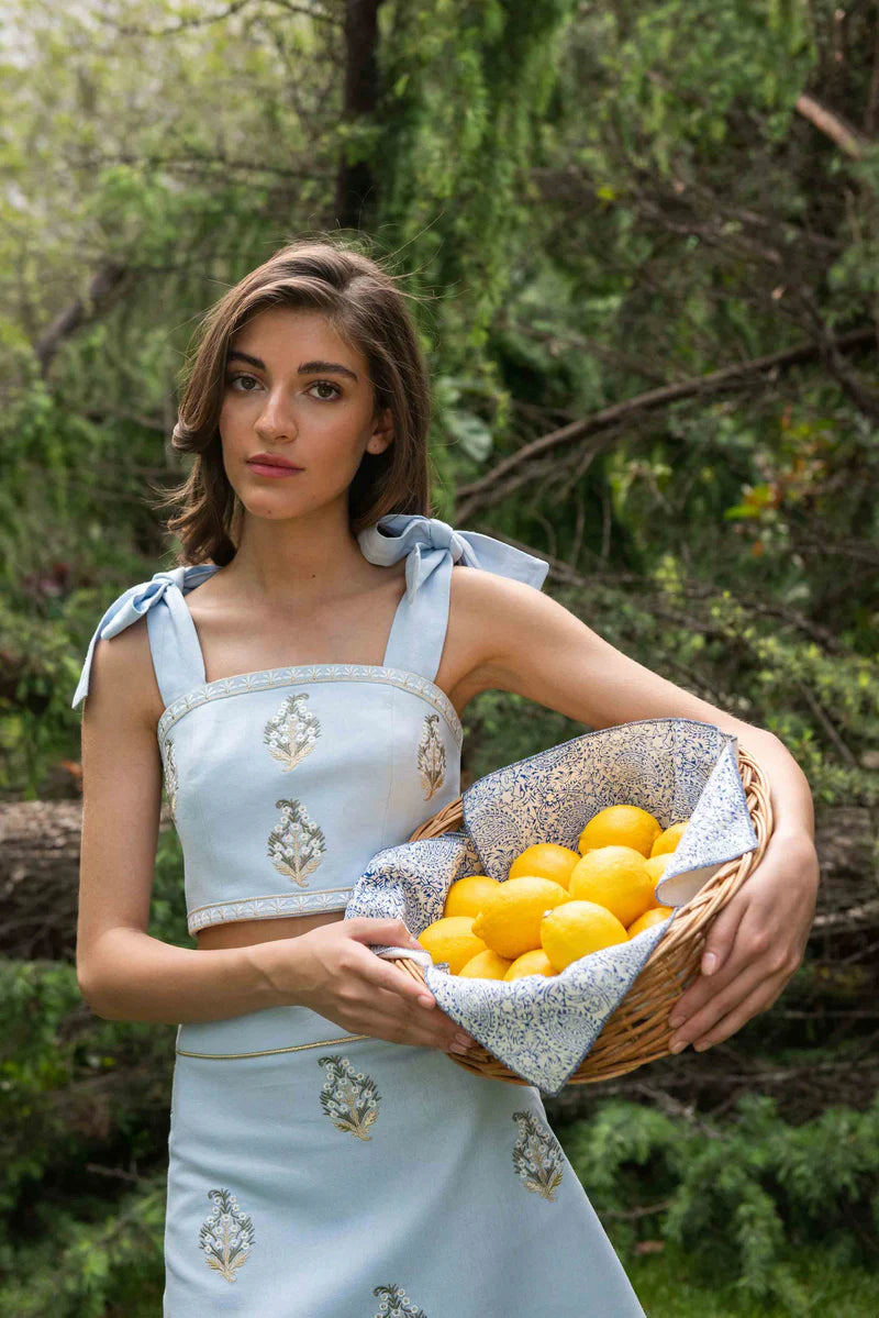 Sarv Crop Top in Blue & White