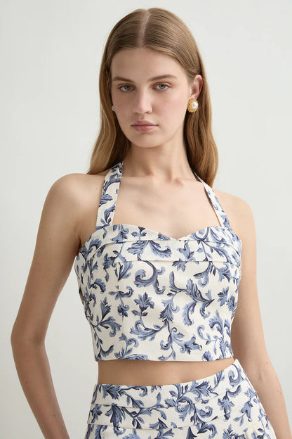 Rue Halter Top in Blue Baroque