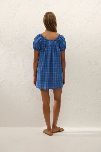 Costa Mini Dress Flor Check Cobalt