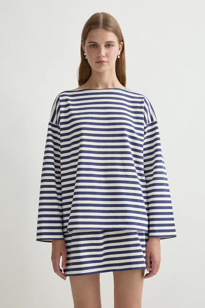 Haisley Skirt in Navy Stripe