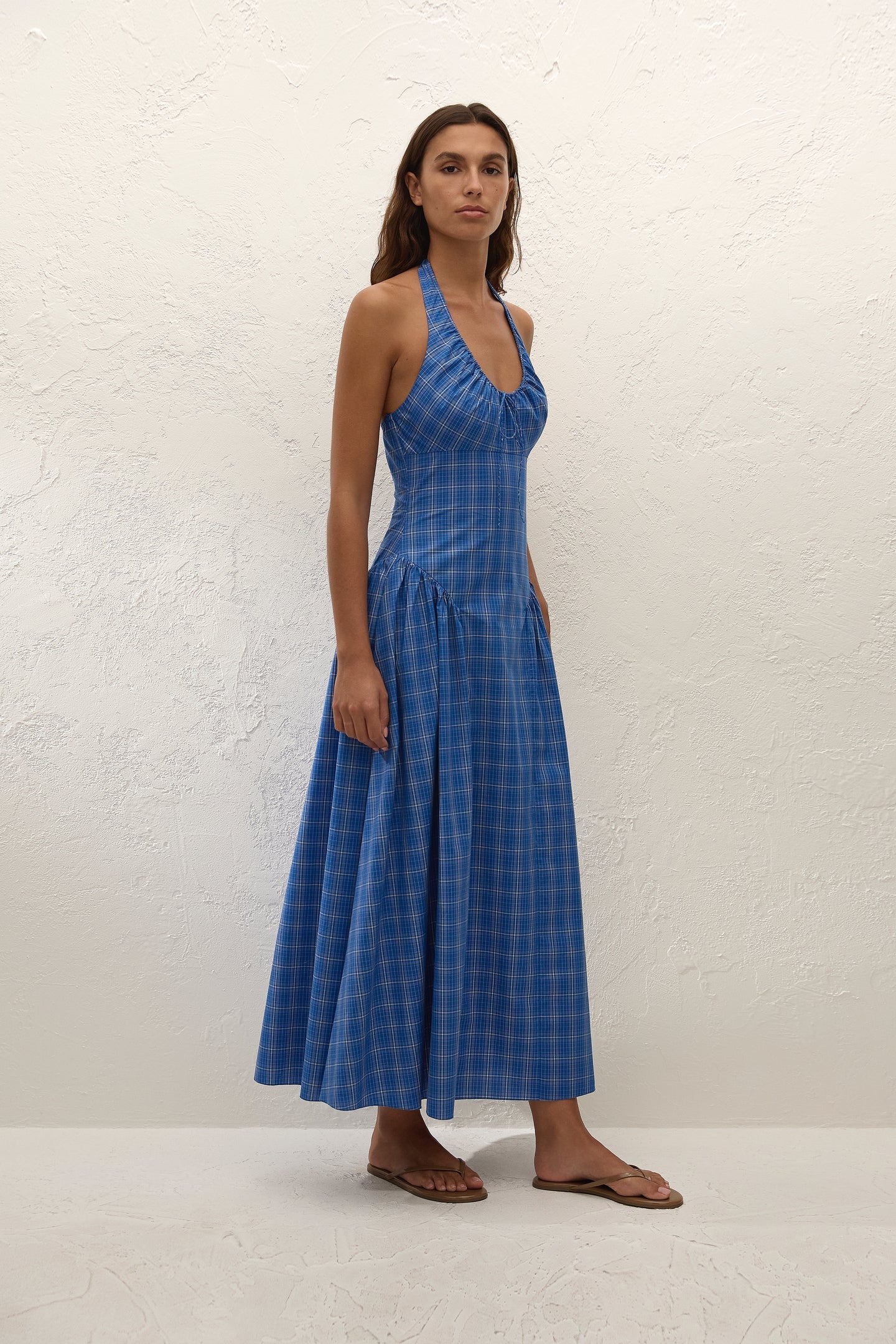 Del Ros Midi Dress Flor Check Cobalt