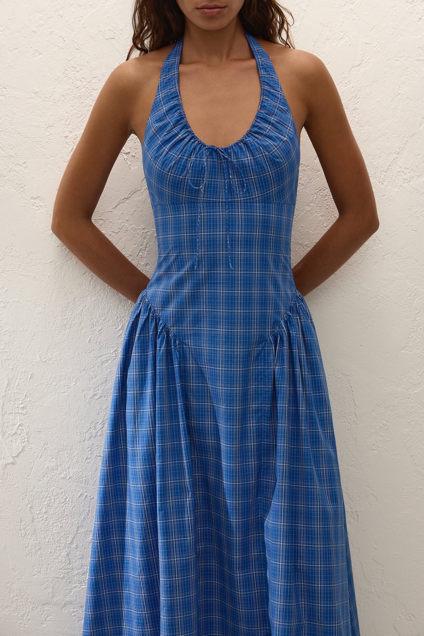 Del Ros Midi Dress Flor Check Cobalt
