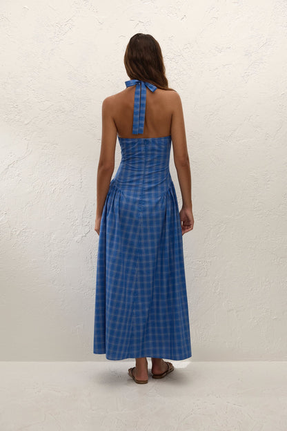 Del Ros Midi Dress Flor Check Cobalt