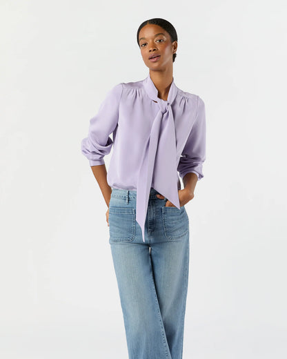 Tie-Neck Blouse in Lavender Silk Crepe de Chine
