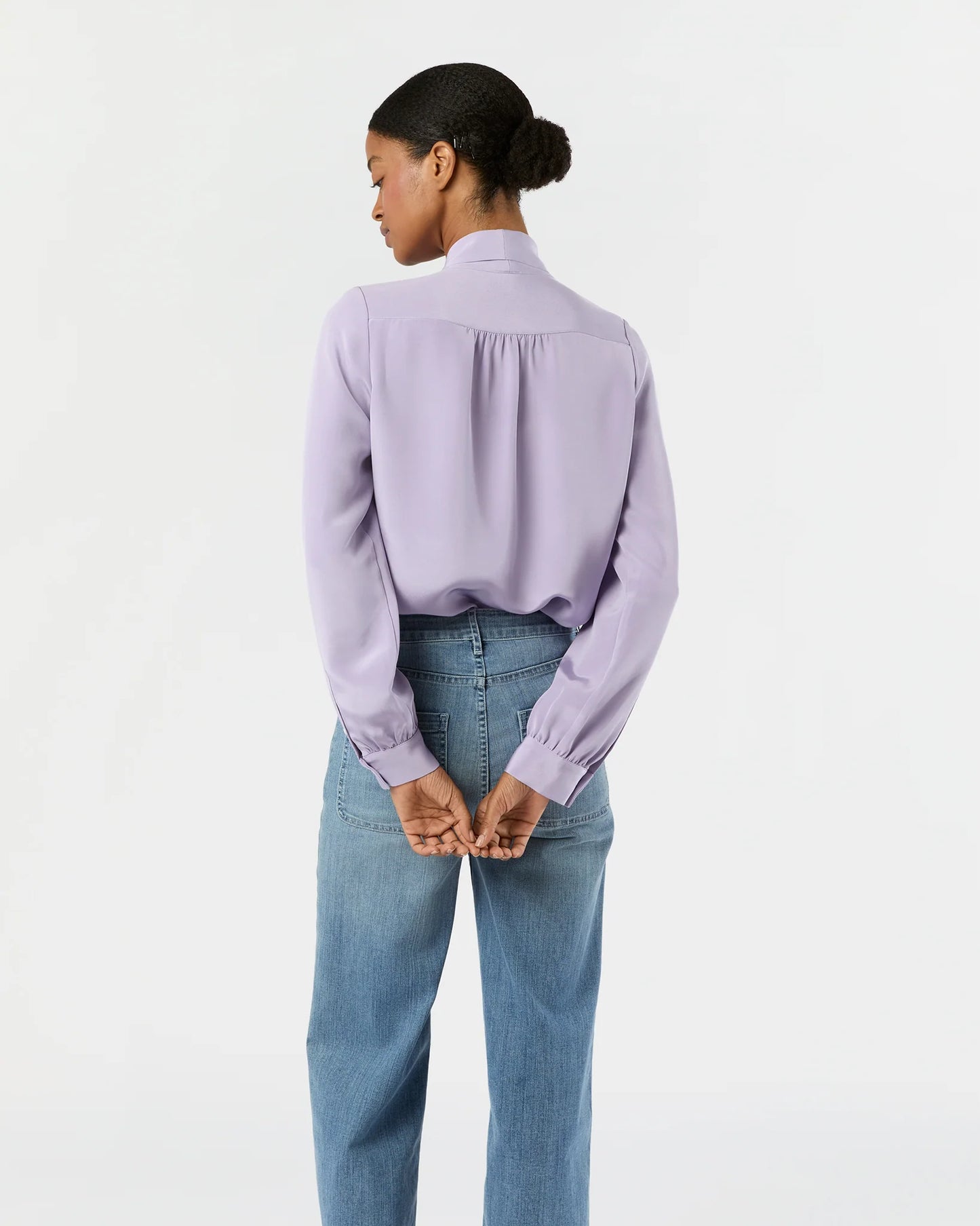 Tie-Neck Blouse in Lavender Silk Crepe de Chine