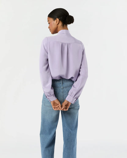 Tie-Neck Blouse in Lavender Silk Crepe de Chine