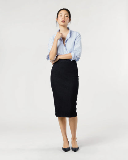 Frill Shirt in Sky Pencil Stripe Poplin